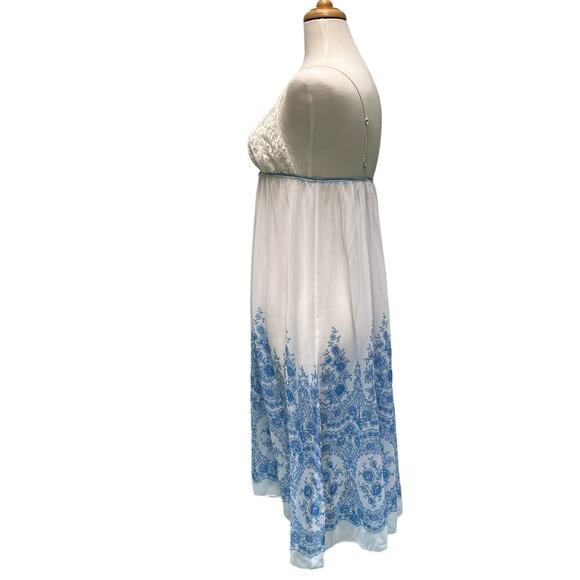 In Bloom by Jonquil Nightgown Chemise Sz M Sheer Blue Floral Boudoir Coquette - Picture 4 of 12